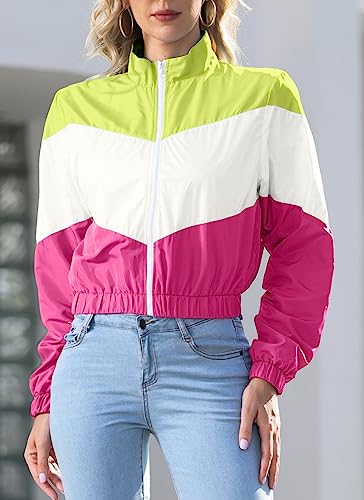 Women’s Lightweight Windbreaker Sport Jacket Zip Up Color Block Coat Casual Long Sleeve Jogging Outerwear3