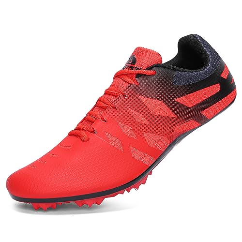 New Track and Field Shoes for Men Women Kids Boys Girls 8 Spikes 100-400 Meter Running Racing Shoes Professional Sprint Sport Sneakers Red Black