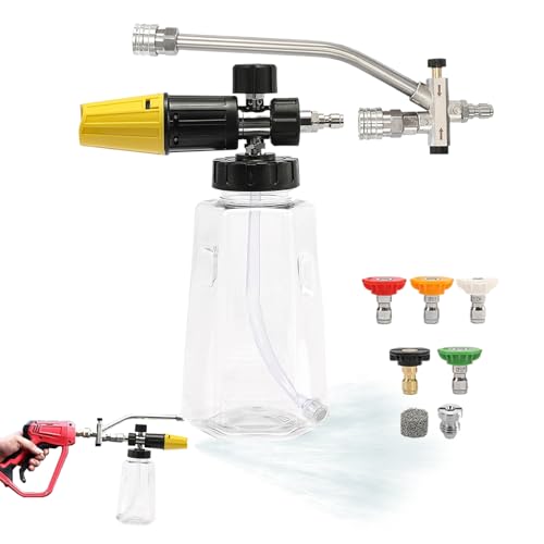 di schiuma per idropulitrice, dispenser di sapone con 5 ugelli, design ergonomico, 1000 ml, attacco rapido per la pulizia di cortile, giardino, casa, terrazza