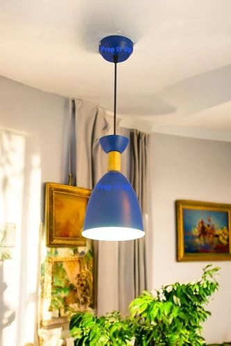 Image of Prop It Up Modern Pendant Light, Blue and Gold Metal Shade, Adjustable Height, Single Light Fixture, Without Bulb