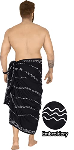 LA LEELA Men's Beachwear Cover Up Swimwear Pareo Wrap Summer Swim Trunk Sarong One Size Charcoal2