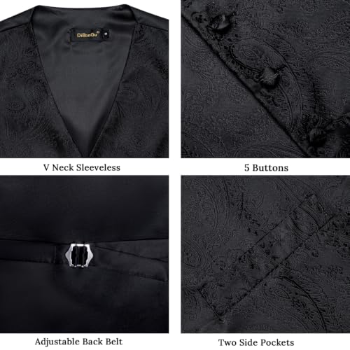 Image of DiBanGu Mens Paisley Suit Vest Bowtie Formal /Casual Dress Waistcoat | 5PCS,Vest for Men,Silk Blend,Anti-Wrinkle,Durable,Machine Wash,for Tuxedo,Wedding,Party,Prom,V-neck,2 Real Pockets