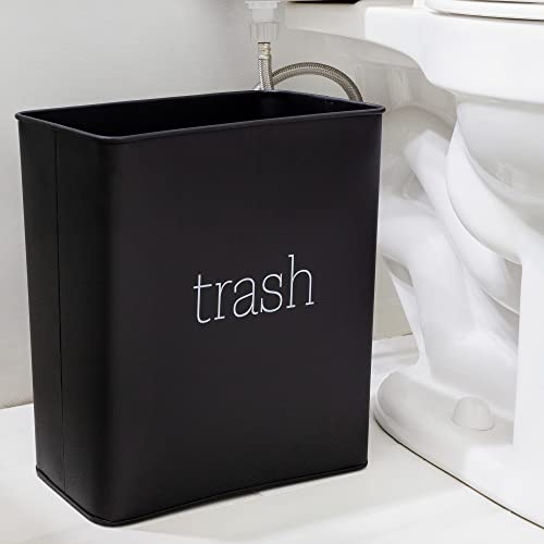 Image of AuldHome Design Black Enamel Trash Can; Modern Farmhouse Style Wastebasket for Bathroom, Bedroom, or Office