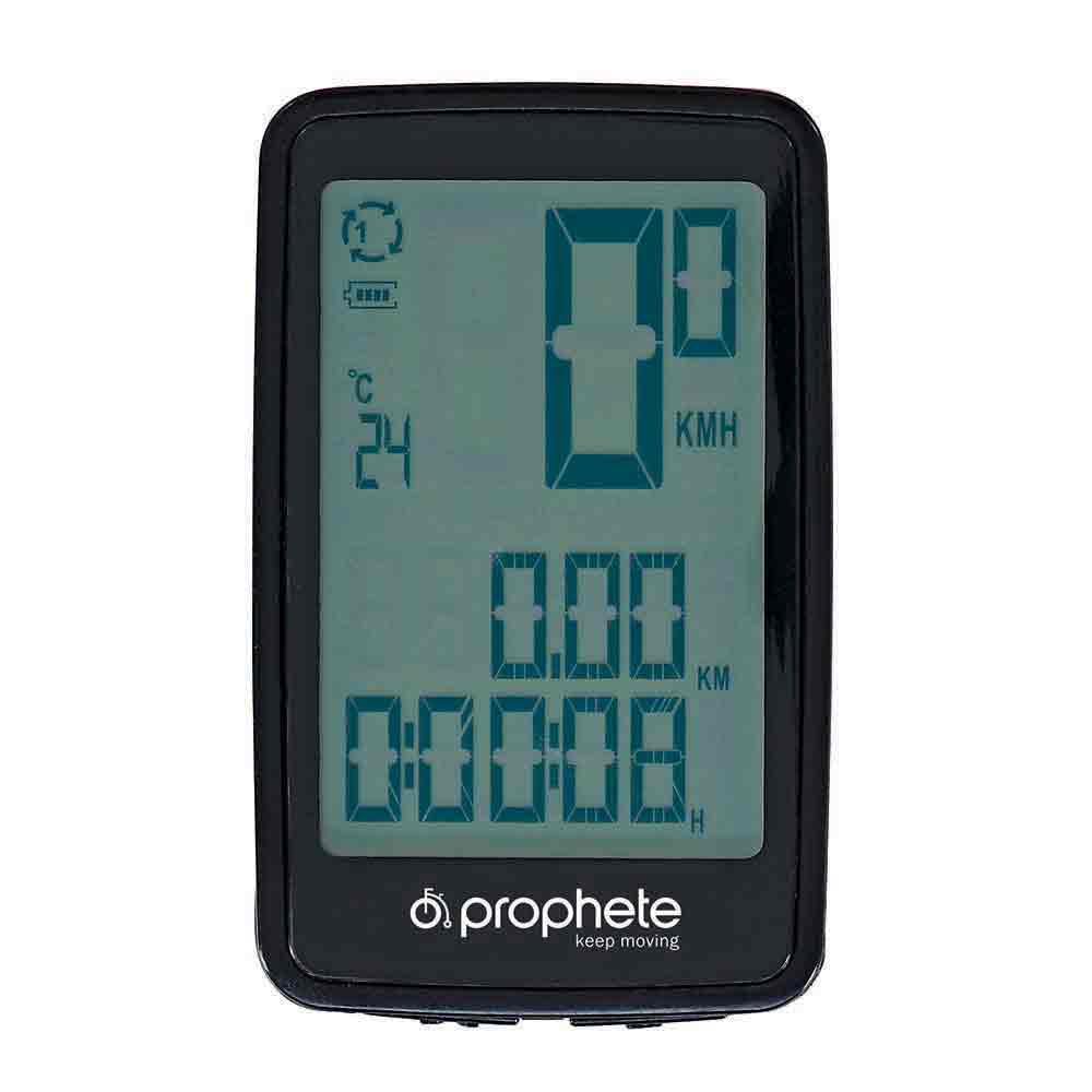Prophete Fahrradcomputer mit 14 Funktionen und Funkübertragung – Schwarz, inkl. Halterung, werkzeugfreier Montage, Li-Ion-Akku, wiederaufladbar, mit USB-Kabel Sport & Freizeit