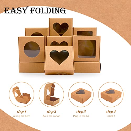 Moukiween 30 Pcs Soap Boxes for Homemade Soap,2.95 X 2.95X 1.18 Inch Soap Boxes with Window,Kraft Soap Packaging Boxes Supplies(Brown)