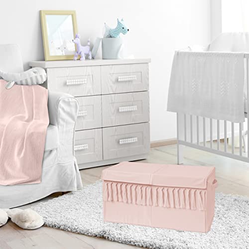 Sweet Jojo Designs Pink Boho Bohemian Girl Small Fabric Toy Bin Storage Box Chest For Baby Nursery Or Kids Room - Solid Color Blush Shabby Chic Luxury Elegant Vintage Designer Boutique Tassel Fringe #TOP1