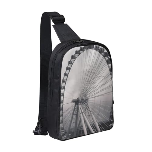 Gray Ferris Wheel Printed Chest Bag Dual Pocket Diagonally Chest Messenger Bag