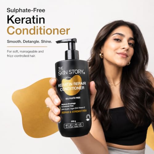 Image of Keratin Repair Conditioner for Dry, Frizzy & Damaged Hair | Sulphate Free Conditioner | For Coloured & Treated Hair | Smooth, Soft & Manageable Hair | Enriched with Argan Oil & Vitamin E | 950g | The Skin Story