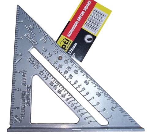 Image of Rafter Square Metric 7 inch, 7" Aluminium Carpenters Roofing Square, Metric Woodwork Square, Triangle Ruler Protractor Anodised Aluminium