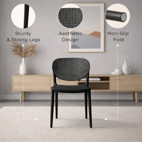 Image of INNOWIN Casper Stackable Arm Chair | Accent Chair for Living Room Home, Bedroom, Cafe and Hotels | 3- Year Warranty | Set of 4 | Plastic | Black