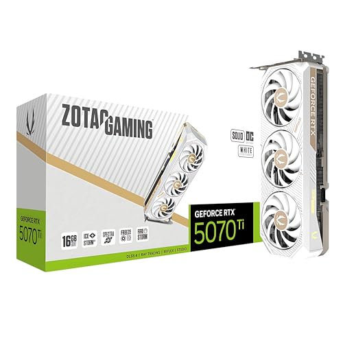 ZOTAC Gaming GeForce RTX 5070 Ti Solid CORE OC Graphics Card - White | 16 GB | DLSS 4 | GDDR7 | 256 bit | IceStorm 3.0 Advanced Cooling | Triple Fan | Spectra RGB | ZT-B50710Q2-10P