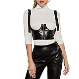 FlyCC Women Push Up Bustiers Corset Underbust Gothic PU Leather Crop Tops Waist Corset Clubwear Part