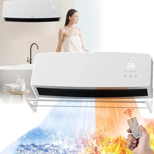 Aquecedor de quarto/banheiro, ar condicionado de resfriamento/aquecimento, aquecimento cerâmico PTC + proteção contra superaquecimento, montagem na parede + saída de ar alargada, 3 níveis de ajuste de
