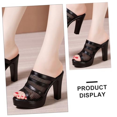Peep Toe Block Heel Mules Slide Sandals Summer Mesh Breathable Slippers Shoes for Lady Women4