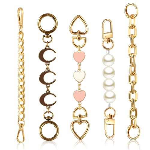 Remuuly 5 Pcs Purse Strap Extender Golden Bag Extender Chain Metal Bag Replacement Handbag Chain Purse Making Supplies (Stylish)