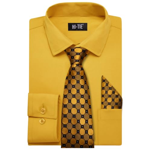 Hi-Tie Boys Solid Yellow Shirt Matching Tie Handkerchief Formal Outfit