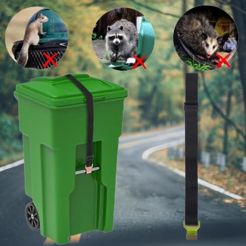 Image of Trash Can Locks for Animals, Bear Proof Trash Can Lock, Garbage Can Lid Lock for Raccoons, Strong Outdoor Trash Bin Bungee Cord Strap, Adjustable Garbage Can Security Strap-Black