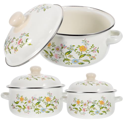 iplusmile Juego de Ollas Esmaltadas para Sopa 3 Piezas Mini Cacerolas Asas Plano Utensilios de Cocina para Fideos y Sopa Ollas Pequeñas para Cocinar