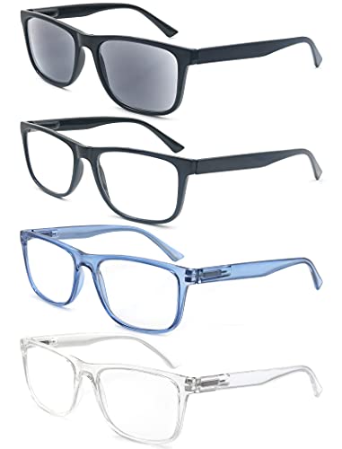 MODFANS 4 Pares de Gafas de Lectura 1.0 Hombres/Mujeres,Rectangular Gafas para Presbicia,Buena Vision Ligeras Comodas,Vista de Cerca/Vista Cansada Colores Mezclados