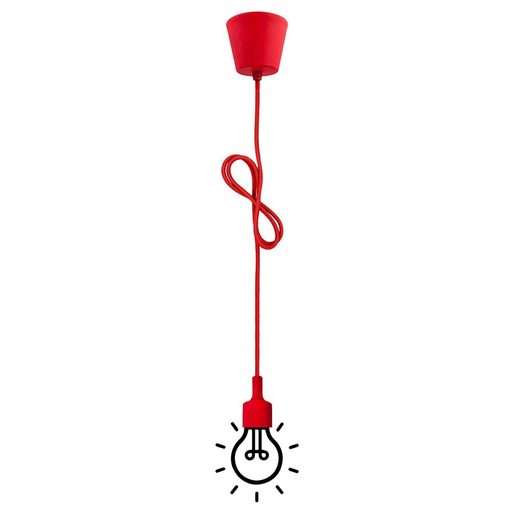 HJXDtech Mini Pendant Light Colorful Silicone Lamp Holder with 100cm Fabric Cord E27 Simple Hanging Lamp Kits (Red)