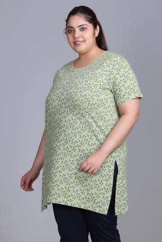 Image of RYSH Women's All-Over Printed Cotton Plus Size Longline T-Shirt with Pockets