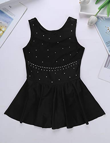 Jeatha Kids Girls Shiny Rhinestones Figure Skating Dress Dance Performance Costume Dancewear Black 12 #TOP6
