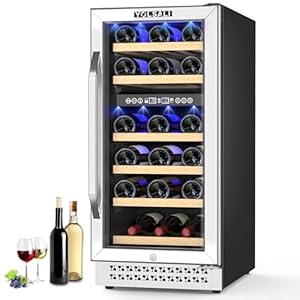 15 Inch Wine Cooler, 28 Bottles Dual Zone Built-in or Freestanding Wine Fridge with Stainless Steel Tempered Glass Door, Memory Function, Fit Champagne Bottles, Safety Lock