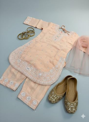 Image of A.T.U.N. (ALL THINGS UBER NICE) Girls Elegant Thread Embroidered Salwar Suit Set with Dupatta | Premium 3 Piece Traditional Ethnic Outfit for Festive Functions & Celebrations