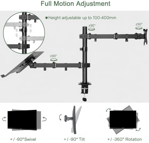 Image of STAR WORK Dual Monitor and Laptop Desk Mount Stand, Adjustable Clamp Mount with Monitor Arm and Laptop Tray, Fits 13-27 inch Inch Screens and Up to 17 Inch Laptops, VESA 75x75 100x100mm
