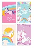 Unicorn Rainbow Bedroom Wall Art Decor | (UNFRAMED) Colorful Inspirational & Motivational Quotes For Girls & Teens | Decorative & Easy to Frame Printed Picture 11x17-inch | Set of 4 Posters