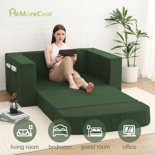 Sofá cama plegable de pana verde para recibir invitados en apartamentos compactos 6