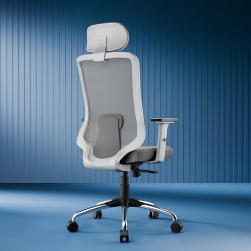 Vergo Core Plus Ergonomic Mesh Office Chair, High Back, Lumbar Support, 2D Adjustable Armrests, Multi Tilt-Lock Recline, Heavy-Duty Metal Base, WFH/Study/Home Office (White Grey)