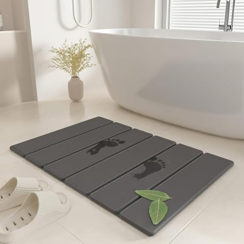 SYIPO Stone Bath Mat - Non-Slip Foldable Diatomite Bath Mat 23.6 x 15.3”, Super Absorbent & Quick Drying Bathroom Mat | Easy to Clean Shower Floor Mat, Dark Gray