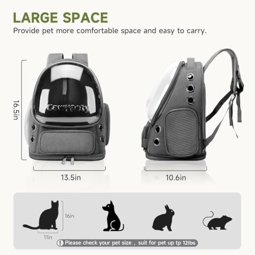 Image of Cawypety Cat Backpack Carrier, Breathable Cat Carrier Large Space Bubble Pet Backpack For Kitty Small Dog Up To 15Lbs, Transparent & Foldable Pet Carrier For Travel Hiking (Dark Gray)