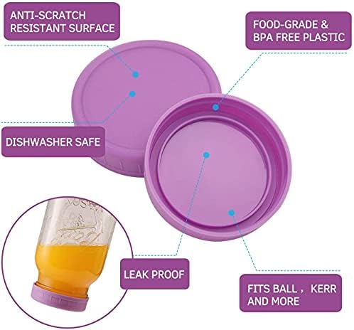 Hsthe Sea 8 Pack Wide Mouth Mason Jar Lids for Ball, Kerr and More,Food Grade Colored Plastic Storage Caps for Mason and Canning Jars, Leak Proof & Anti-Scratch Resistant Surface