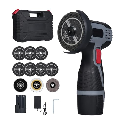 HUIOP Amoladora angular sin escobillas de 17000 RPM, amoladora angular inalámbrica, herramienta de pulido eléctrica, miniamoladora angular con batería de 16,8 V 1500 mAh y cuchillas de corte, pantalla