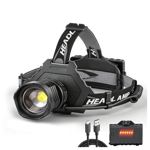 LED Headlamp USB Rechargeable, Head Lamp XHP70 Super Bright 90000 High Lumen with 5 Modes, Batteries Included, Zoomable, Waterproof Headlight for Camping Hunting Running Fishing Biking (Black)
