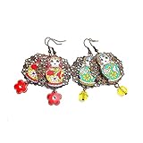  2 paires Boucles d\'oreilles traditionnelle Russian Slave Matriochka Poupée russe (en bois) Russia Moscou support ; strass; fleur rouge/perle jaune