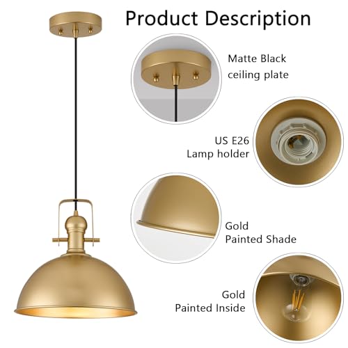 Image of 12 Inch Gold Modern Pendant Lights for Kitchen Island 3 Pack