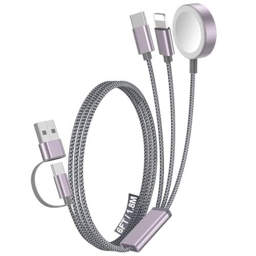 Image of 1Pack Travel Essentials for Apple Watch Charger,3-in-2 Multi Charging Cable | Cruise Vacation Camping Essentials for iPhone Charger,Type C /Lightning for iWatch,iPhone 17-12,Xbox Series X&S-6FT Gray