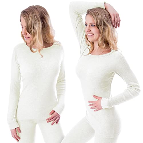 Preisvergleich Produktbild Damen Thermo Unterhemden Set / 2 Langarm Unterhemden / Funktionsunterhemden / Thermounterhemden 2er Pack - Creme - L