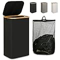 iEGrow Laundry Hamper with Lid, 110L Large Laundry Hamper with Handle and Lid, Collapsible Clothes Basket Organizer with Removable Inner Bag for Clothes Toys Towels - Black