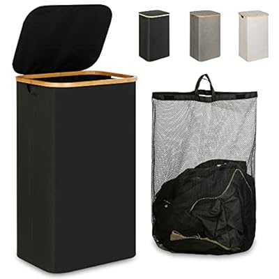iEGrow Laundry Hamper with Lid, 110L Large Laundry Hamper with Handle and Lid, Collapsible Clothes Basket Organizer with Removable Inner Bag for Clothes Toys Towels - Black