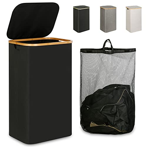 IEGrow Laundry Hamper with Lid,110L Laundry Basket with Mesh Bags,Black