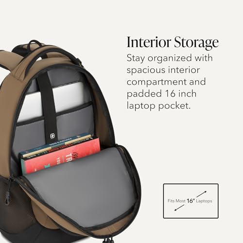 Image of SWISSGEAR Cecil 18-Inch Laptop Backpack Fits 16-Inch Laptop, Travel Daypack with Organizer Pockets, Water Bottle Holders & Padded Straps - Pastel Brown /Black