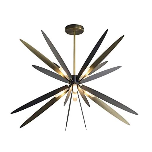 Taklampa, 50-talets sputnik ljuskrona, hänglampa, pläterad svart och borstad finish, hängande lampa, modern hem, taklampa, fixtur 8 lampor 76 x 60 cm