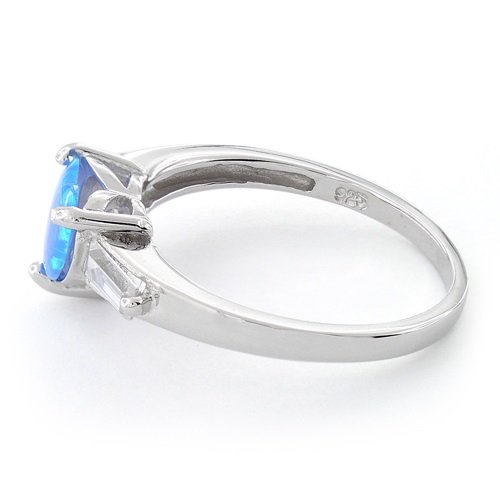 Silvercloseout Sterling Silver Created Blue Opal Heart Ring - Size 8 #TOP3