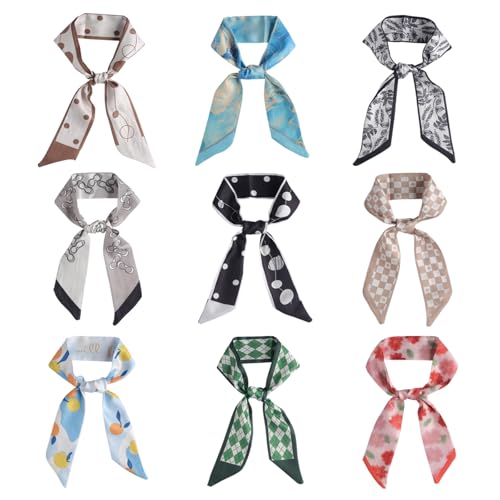 9-Pack Lightweight Fashion Scarves for Women - Polyester Blend Scarf Set, Floral/Geometric/Solid Styles, Multi-Use Accessory