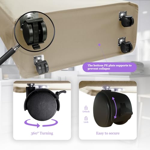 Image of Slim Rolling Laundry Hamper with Wheels, 42L Collapsible Narrow Laundry Basket with Drawstring Mesh Cover, Foldable Dirty Clothes Organizer for Bathroom, Dorm, Small Spaces, Khaki