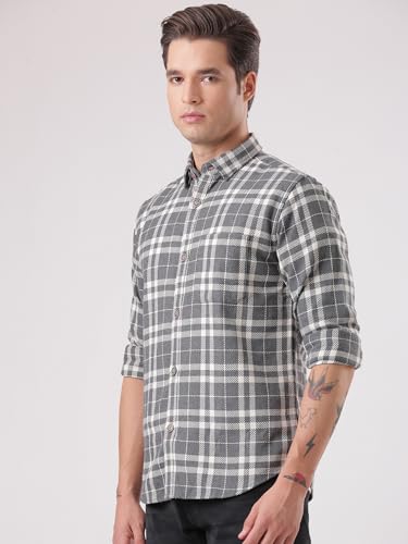 Image of TURMS Men's Casual Checks Shirts, Odor Control, Moisture Wicking, Button Down Collar, Cool Tech Cotton Fabric, Tailored Fit, Full Sleeve